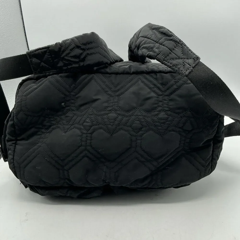 Kate Spade Black Quilted Heart Nylon Backpack Drawstring Front Pockets